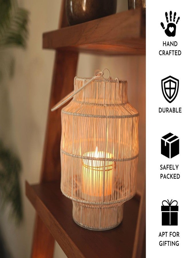 BEHOMA Mesh Metal Lantern for Home Decoration Indoor Outdoor, Boho Style Decorative Lantern for Table-top and Pillar Candle Holder, White Colour One Piece - Image 2